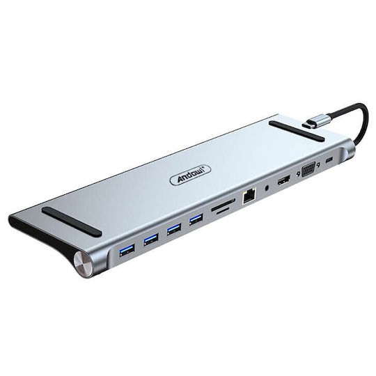 Andowl Q-HU990 USB-C Docking Station with HDMI 4K PD Ethernet Silver