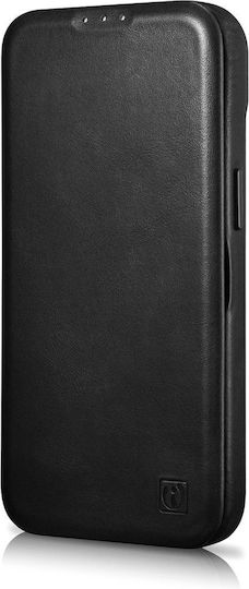 iCarer CE Oil Wax Premium Leather Folio Book Δερμάτινο Μαύρο (iPhone 14)
