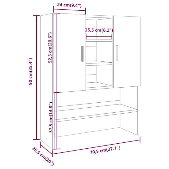 vidaXL Ντουλάπι Μπάνιου Πλυντηρίου 70.5x25.5x90cm Sonoma
