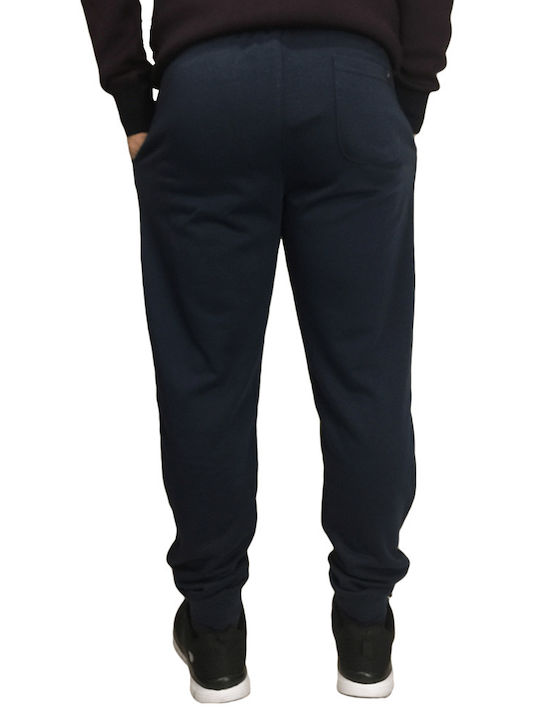 Double Men's Fleece Sweatpants with Rubber Navy Blue