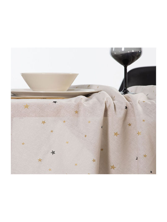 Nef-Nef Homeware Linen Star Christmas Tablecloth Fabric Beige L300xW150cm.