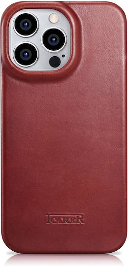 iCarer CE Oil Wax Premium Leather Folio Book Leather Red (iPhone 14 Pro)
