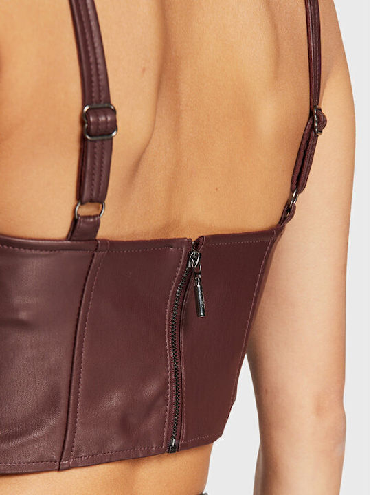 Women's Crop Top Leather Sleeveless Burgundy