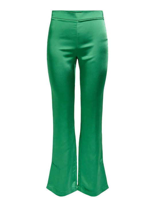 Slit Women's Fabric Trousers Flared Slim Fit Green