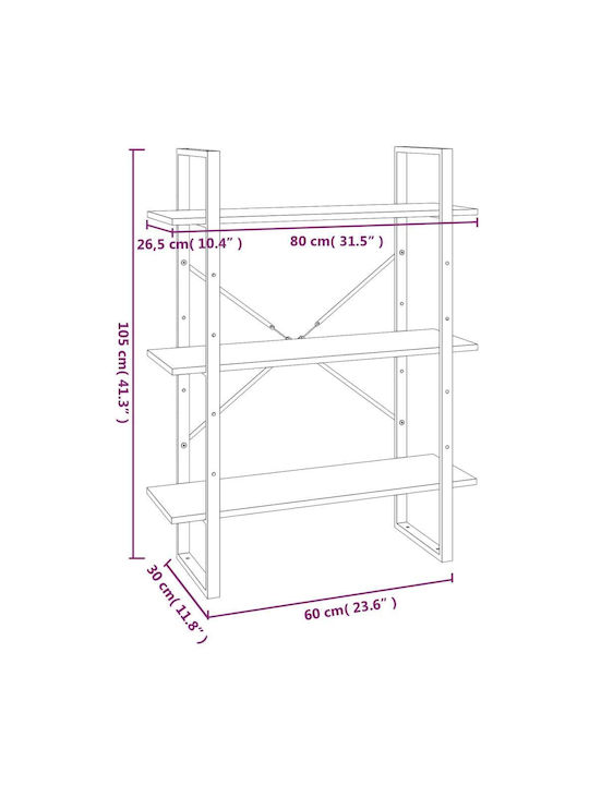 Grey Bookcase 80x30x105cm