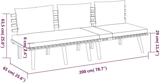Set Camera De Zi Pentru Exterior 3 Piese Din Acacia Cu Perne