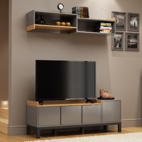 TV Stand Beril Anthracite / Gold M138.6xW42xH49.8cm
