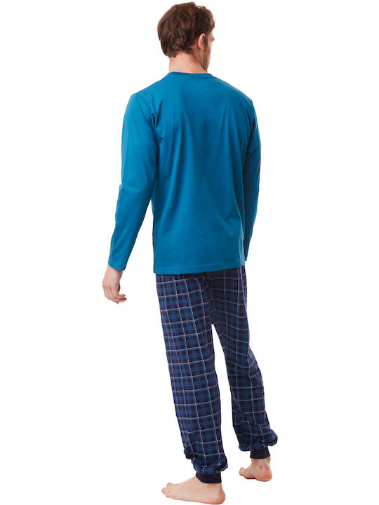 Minerva 90-70935 Men's Winter Cotton Checked Pajamas Set Πετρόλ