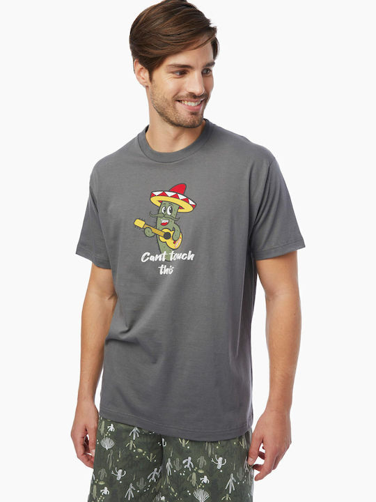 Minerva Men's Summer Pajamas Set Anthracite / Khaki