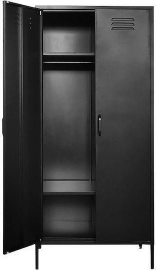 Zweiflügeliger Schrank Metallisch mit 2 Regale Black 76x50x170cm