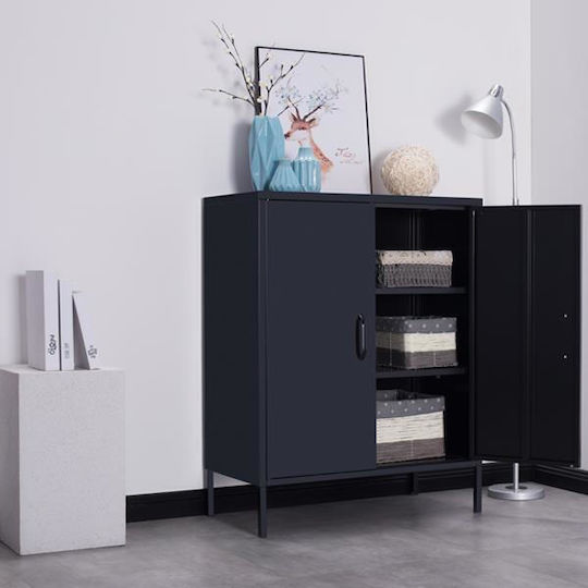 Zweiflügeliger Schrank Metallisch mit 2 Regale Μαύρo 80x40x102cm