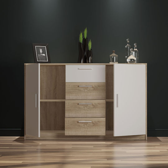 Bufet Rico Din Lemn Cu Sertare Rico Alb / Sonoma 145x45x90cm