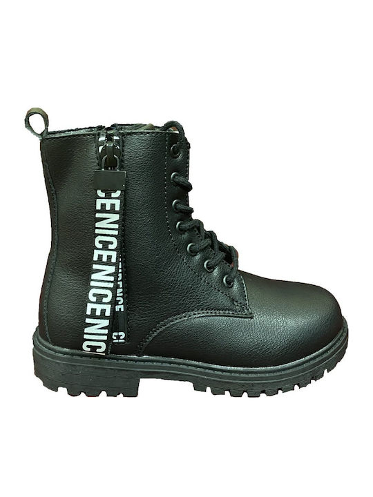 Leather Kids Boots with Zipper Black