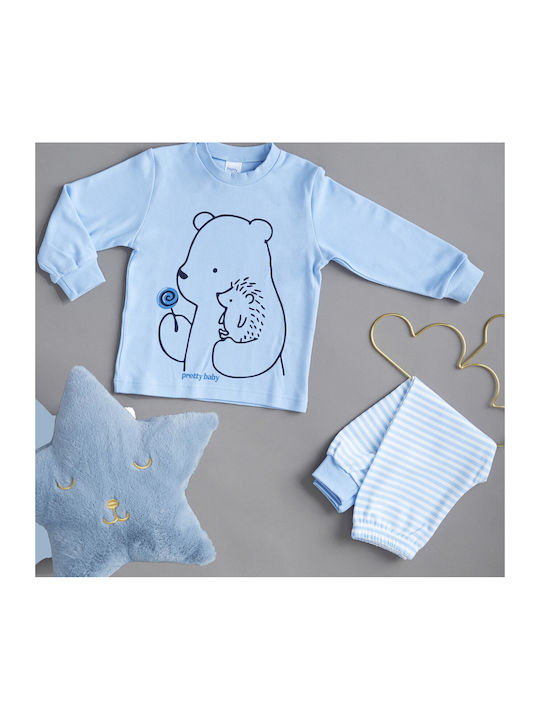 Pretty Baby Set Top & Bottom Kids Winter Cotton Pyjamas Light Blue