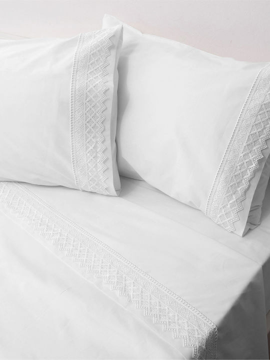 Viopros No3 Bridal Sheets Set Queen with 2 Pillowcases White 240x265 cm