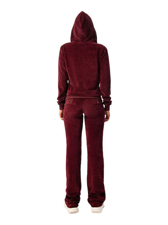 Jachetă hanorac pentru femei Catifea Cu glugă Burgundy