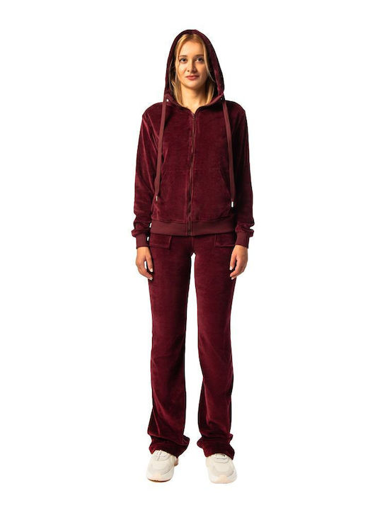 Jachetă hanorac pentru femei Catifea Cu glugă Burgundy