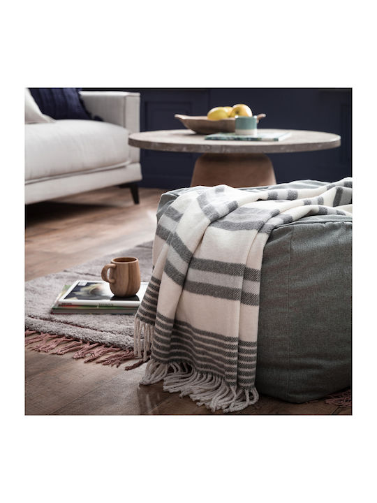 Gofis Home Livi Blanket Acrylic Sofa with Fringes 130x170cm. 20-07-516 516 Ecru / Grey