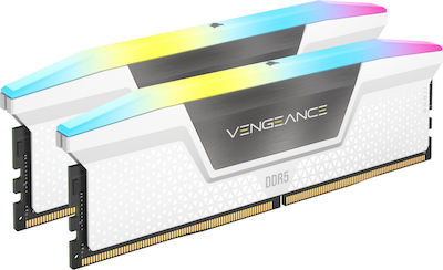 Corsair Vengeance RGB White 32GB DDR5 RAM with 2 Modules (2x16GB) and 5600 Speed for Desktop