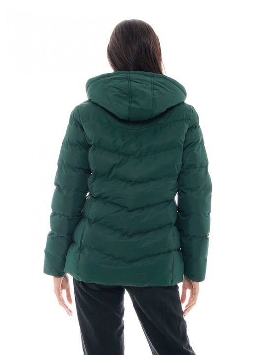 Splendid Women's Short Puffer Jacket for Winter with Hood Green