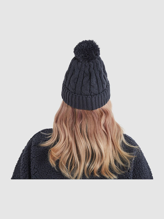 Jaida Pom Pom Beanie Frauen Beanie mit Strickmuster in Marineblau Farbe