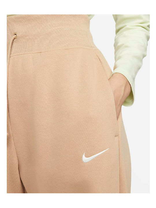 Sportswear High Waist Sweatpants Wide Fleece Beige