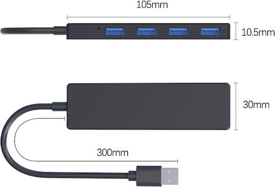 Naxius USB Хъб 4 Порта USB 3.0 с USB-C Сив