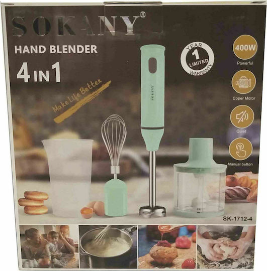 Sokany SK-1712-4 Ραβδομπλέντερ με Ανοξείδωτη Ράβδο 400W Λευκό