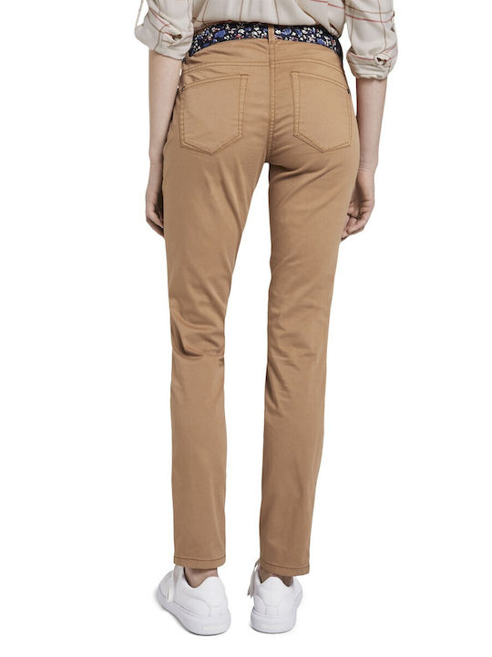 Tom Tailor Femei Pantaloni Chino cu Croială Slim Castaniu deschis