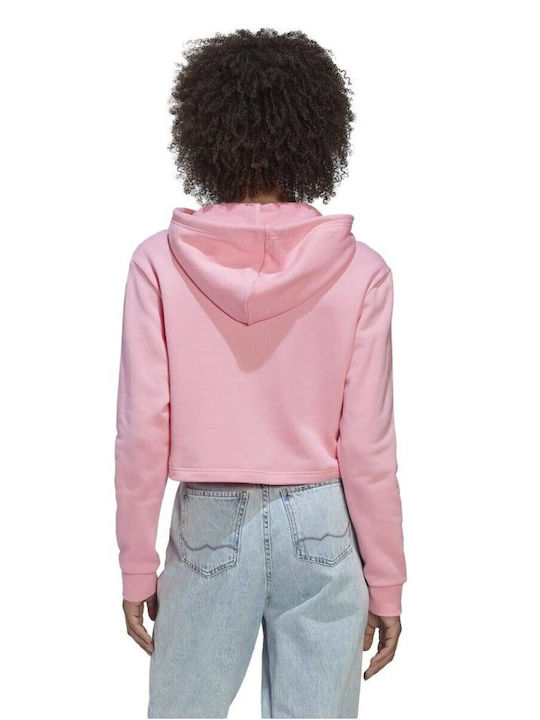 Adidas Cropped Γυναικείο Φούτερ με Κουκούλα Ροζ