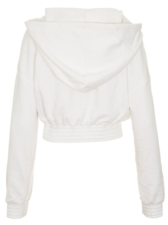 Cropped Women's Sweatshirt Jacket Hooded White