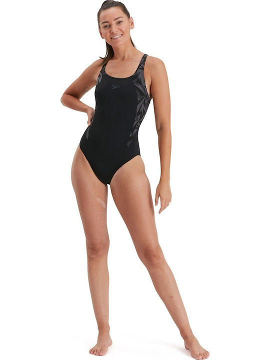 Hyperboom Splice Muscleback Athletic One-Piece Swimsuit Black