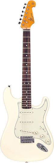 SX Guitars SST62-VWH Elektrische Gitarre mit SSS Tonabnehmerkonfiguration Weiß mit Tasche