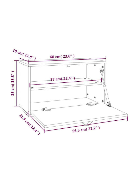 Hängendes Wohnzimmer Nischenschrank aus Massivholz Grau 60x30x35cm