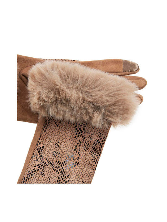 Verde Women's Gloves with Fur Beige