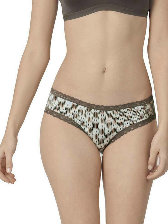 24/7 Weekend H Hipster Βαμβακερά Women's Slip 3Pack with Lace Turquoise/Print/Grey