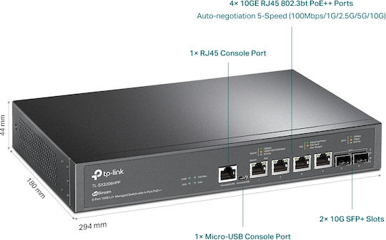 TP-LINK TL-SX3206HPP v1 Verwalteter L2 PoE++ Schalter mit 4 Gigabit (1Gbps) Ethernet- und 2 SFP-Verbindungen