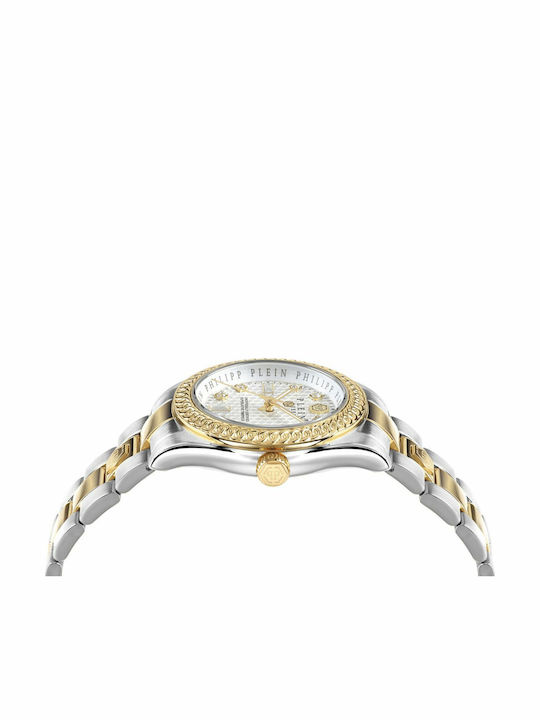 Philipp Plein Queen Crystal Γυναικείο Ρολόι 36mm Μπαταρίας με Μεταλλικό Μπρασελέ Ασημί/Χρυσό