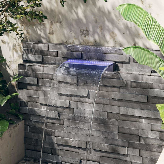 vidaXL Pool Waterfall with LED Lighting 8x45x21cm Silver