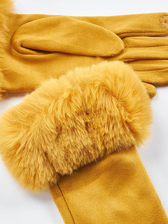 Verde Women's Gloves with Fur Mustard