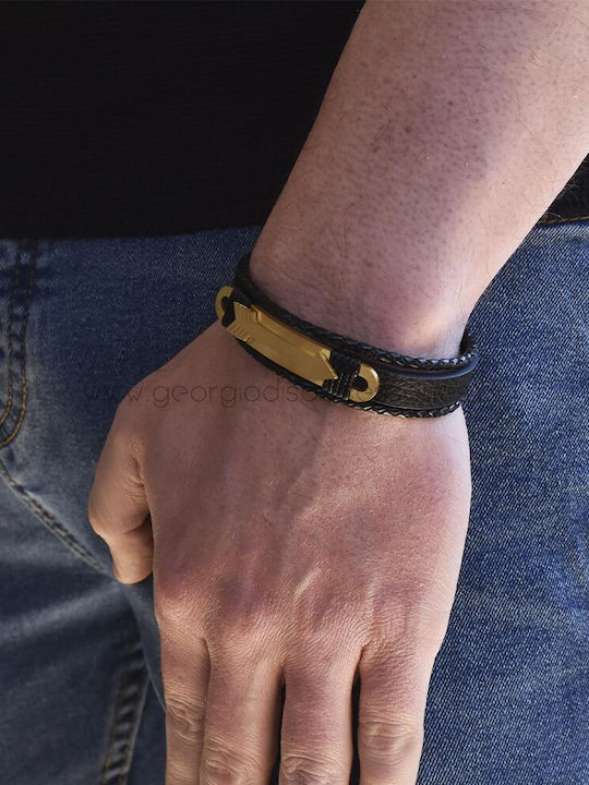 Handmade Leather Bracelet with Arrow 1812-SB1016 Gold