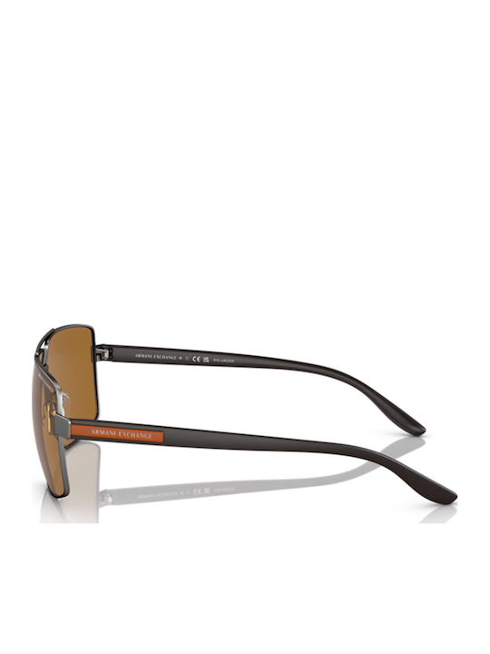 Armani Exchange Men's Sunglasses with Gray Metal Frame and Brown Polarized Lens