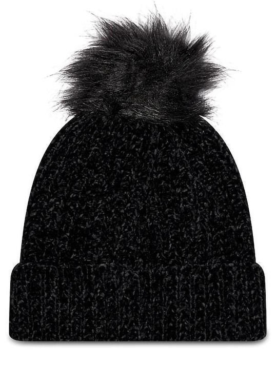 Winterized Bobble Neyyan Pom Pom Beanie Unisex Beanie with Knit in Black color