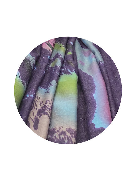 Women's Purple Scarf Purple Stole Pashmina Scarf with fringes 90cm x 180cm in Abstract pattern
