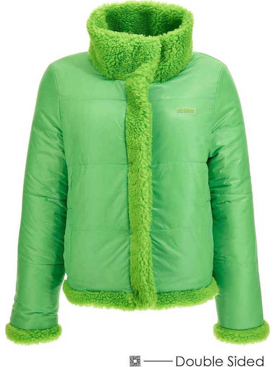 Women's Short Puffer Jacket Double Sided for Winter Green