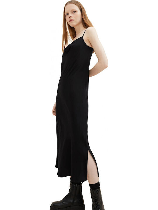 Rochie De Vară Pentru Femei Midi De Seară Jupon Satin Drapat Cu Deschizătură Neagră