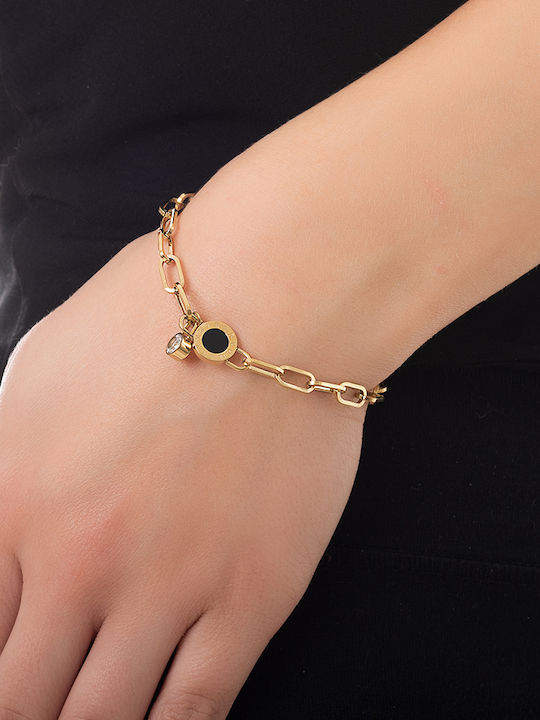 Oxzen Bracelet Chain made of Steel Gold Plated with Zircon