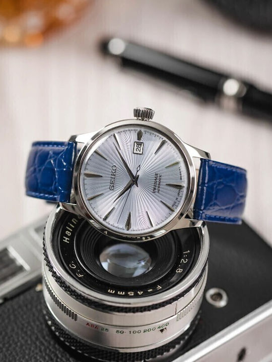 Hirsch Crocograin Leather Strap Blue 18mm