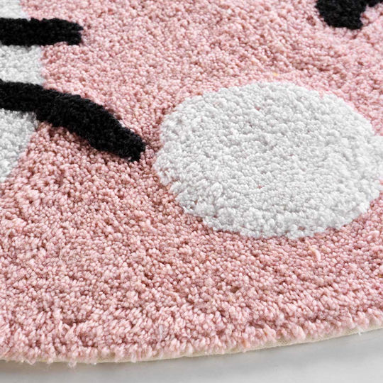 Flamingo Chaton Kinder Teppich Rosa Rund mit Durchmesser 90cm