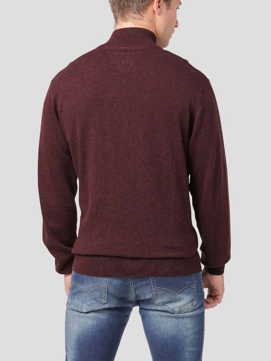 Pre End Herren Langarm-Pullover Ausschnitt mit Reißverschluss Dark Wine Mix